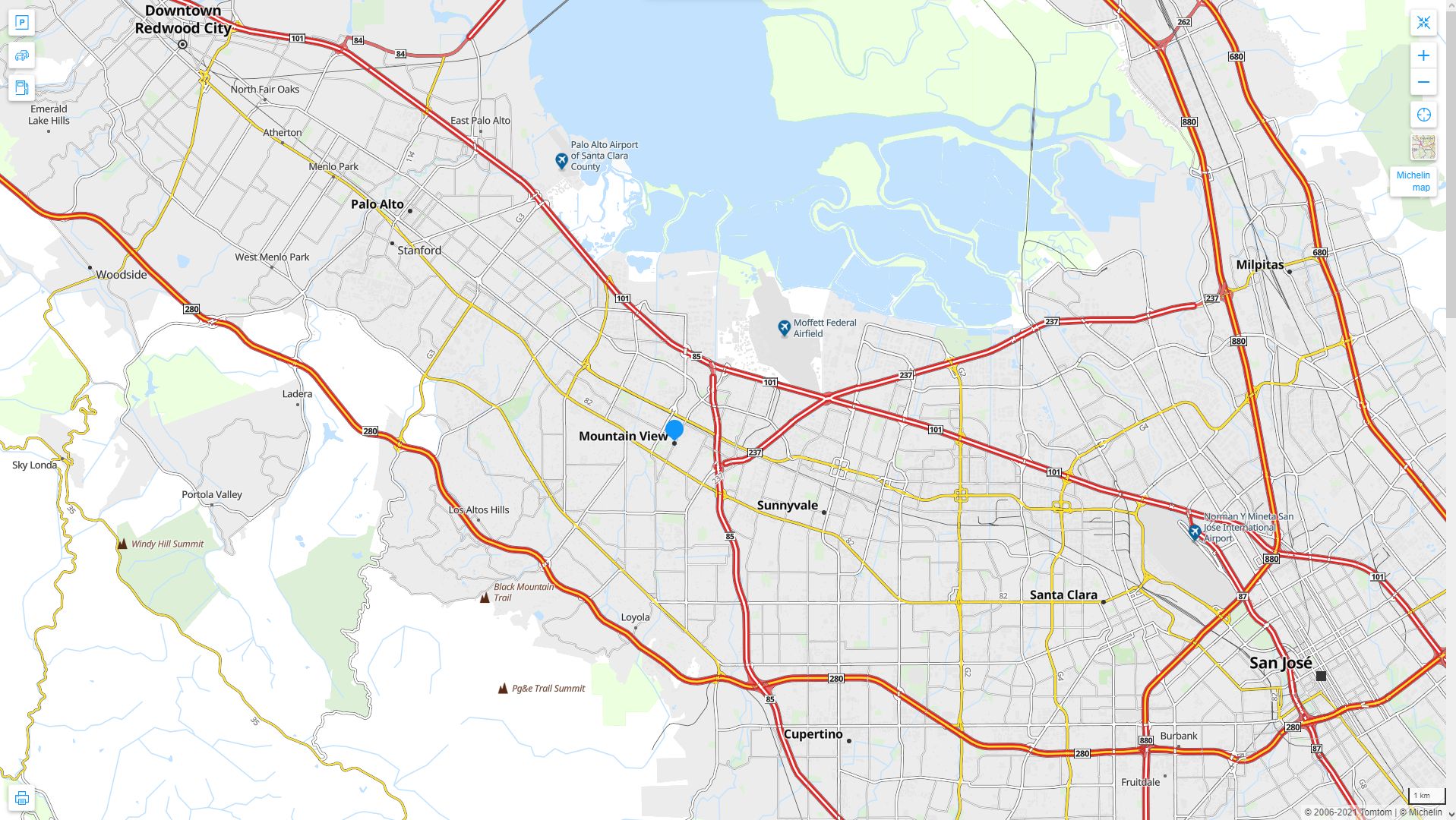Mountain View California Map and Mountain View California Satellite Image